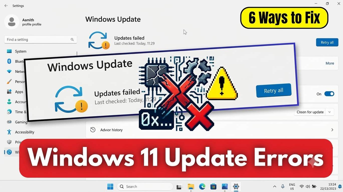 Windows 11 Windows Update page showing an update failed to install error with a Retry button
