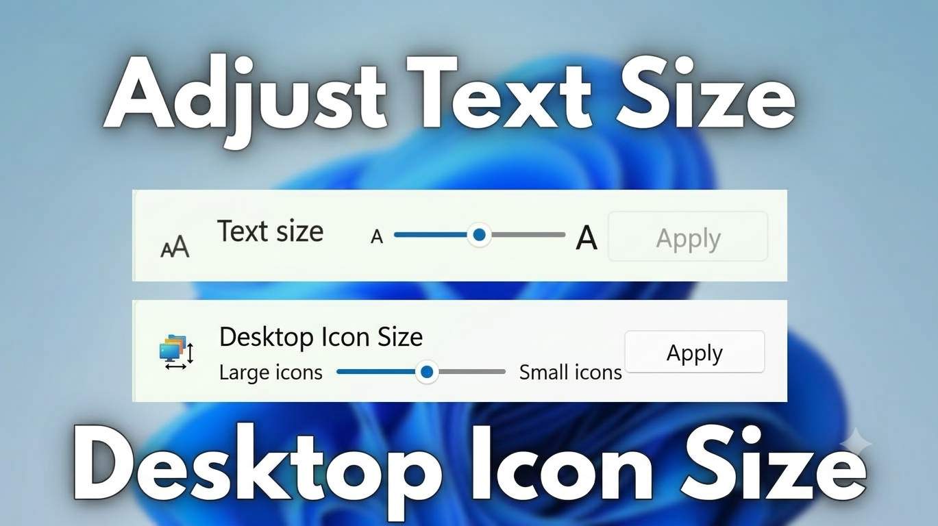 Windows 11 Text size slider and desktop icon size options