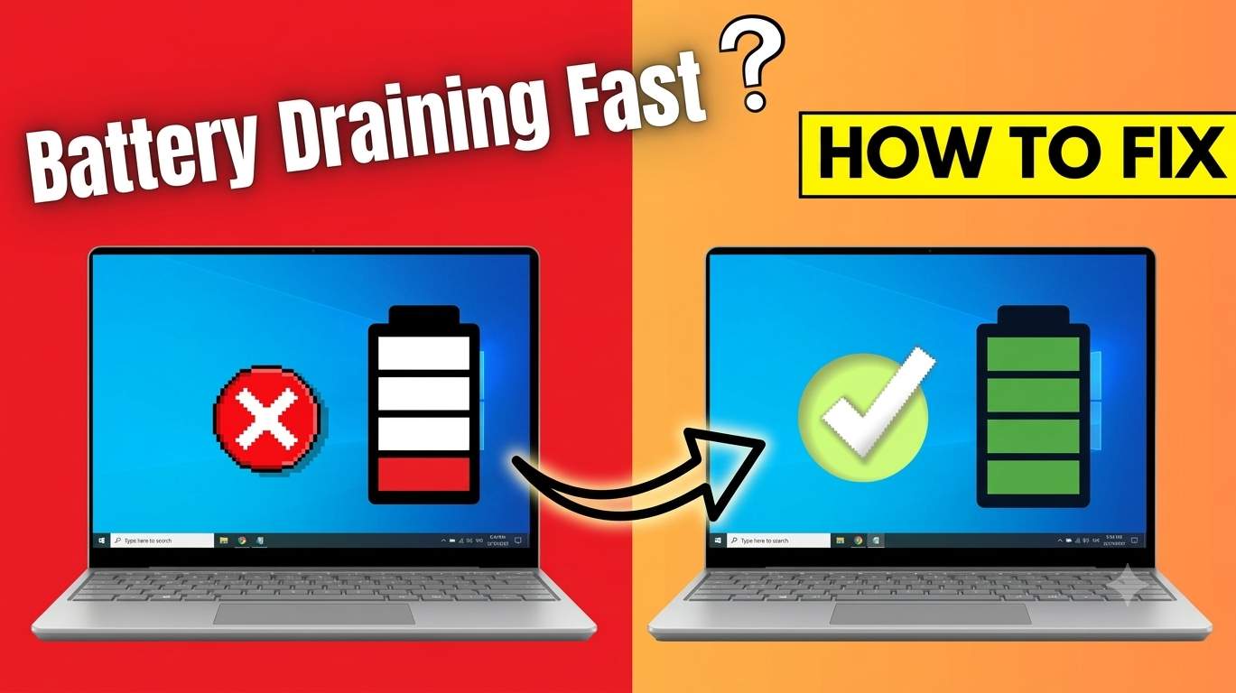 Windows 10 laptop battery icon showing low charge with battery usage settings open