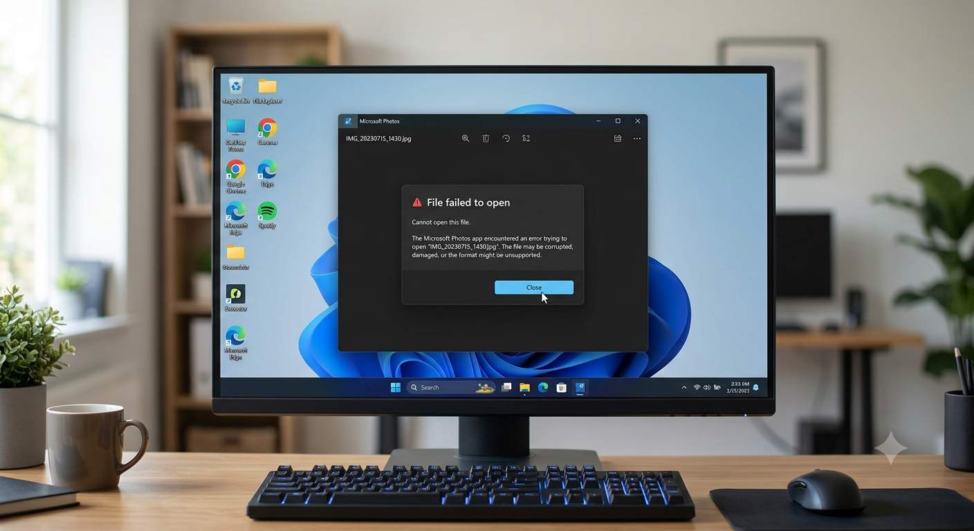JPG file not opening in Windows 11 Photos app showing error message