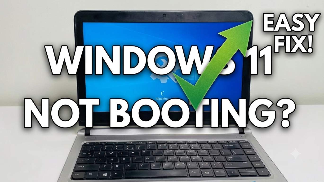 Windows 11 laptop showing the Advanced options recovery screen with Uninstall Updates and Startup Repair to fix not booting after an update
